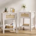 Eclatara Rattan Nightstand Set of 2 with Rattan Decor Drawer