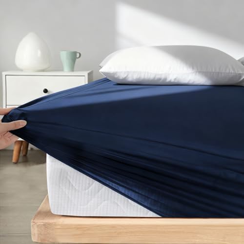Twin Fitted Sheet Only, Soft & Cozy Twin Size Bed Sheets for Boy Kids Navy