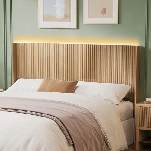 Wood Headboard Queen Size, 64.6" Wide Queen Headboard Only with Lighting