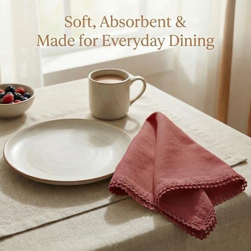 ACCENTHOME Red Cloth Napkins Set of 12 18x18 inch Cotton Dinner Napkins - Washable Soft Premium Hotel Quality Reusable Napkins Perfect Table Napkins for Family Dinners, Weddings & Everyday Use