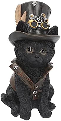 Nemesis Now Cogsmith's Steampunk Cat Adorable Black Cat with Leather Top Hat and Waistcoat, Hand-Painted Resin Figurine, Perfect for Steampunk Collectors, 18.5cm