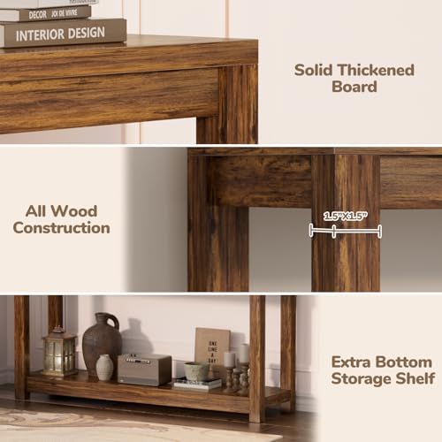 Besiost 47" Farmhouse Wood Entryway Table Narrow Console Table with Storage Behind Couch Sofa Table with Shelves Entry Way Table with Open Storage, Easy Assembly, Rustic Brown