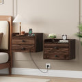 Floating Nightstand Set of 2 with 2 Storage Drawers and Charging Station