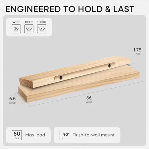 Homeforia 36 Inch Floating Shelves, High-End Solid Pine Wood, Set of 4