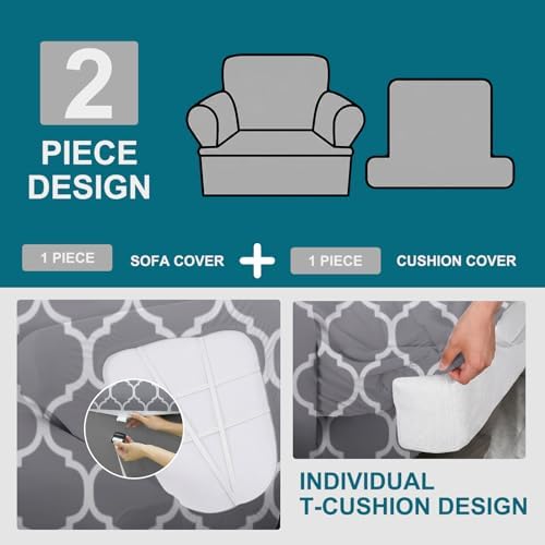 NILUOH 2-Piece T-Cushion Armchair Slipcover, Stretch Chair Cover with Separate Seat Cushion Cover, Soft Washable Furniture Protector for Living Room