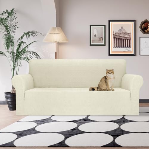 JIVINER Stretch Sofa Covers 1 Piece Couch Covers for 3 Cushion Couch Sofa, 3 Seater Sofa Slipcovers Furniture Protector with Elastic Bottom for Kids, Pets (Large, Beige Rhomb)