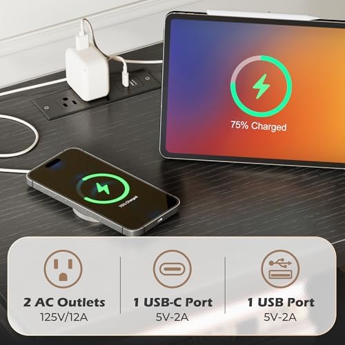 SUPERJARE Nightstand with Charging Station, USB-C Port, Bedside Table