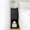 FurSch Narrow Nightstand, Wooden 2 Drawer, Slim Side End Table, Black, 1 pc