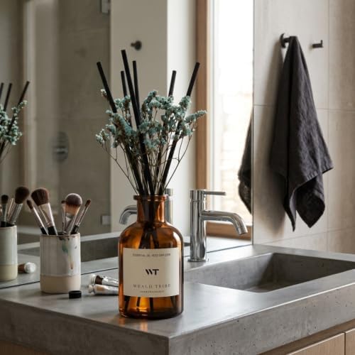 WEALD TRIBE Reed Diffuser Set for Bathroom Decor, Sticks Diffuser with Fragrance Oils Included | Ocean Scent 4.0 fl oz Fragrance Oil Defusers for Home Living Room Shelf Decor Apartment Essentials
