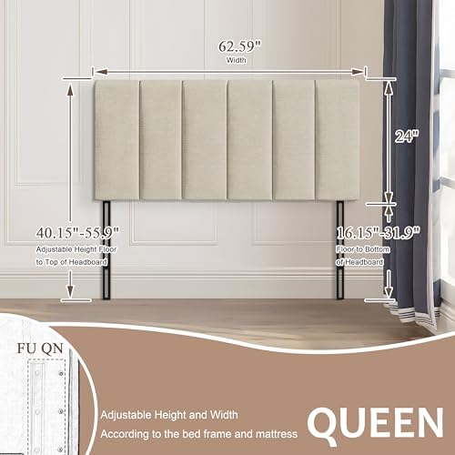 HAOBO Home Upholstered Queen Headboard Only, Linen Panel Grayish White