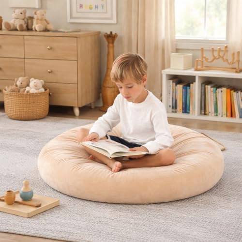 Large Floor Cushion for Kids, 32 Inch Round - Tan