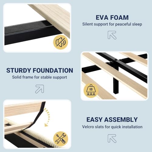 Allewie King Bed Frame, Adjustable Corduroy Headboard, Platform, Cream