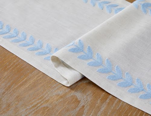Wracra Embroidered Table Runner, Blue Table Runners 90 Inches Long