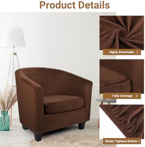 Chair Cover for Living Room, 2 Piece Barrel Club Chair Slipcover with Chair Cushion Cover, High Stretch Velvet Armchair Barrel Chair Slipcover Washable Furniture Protector for Living Room