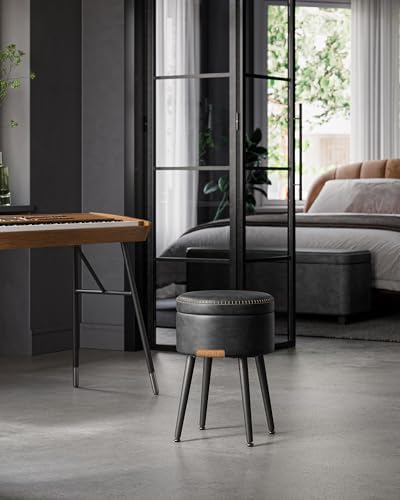 VASAGLE Storage Ottoman, PU Leather Round Seat with Steel Legs