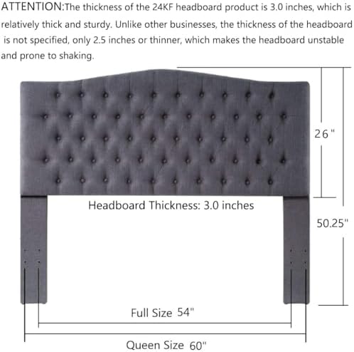 24KF Upholstered Tufted Button Linen Fabric Headboard,Comfortable Fashional Headboard Queen/Full Size,Dark Gray