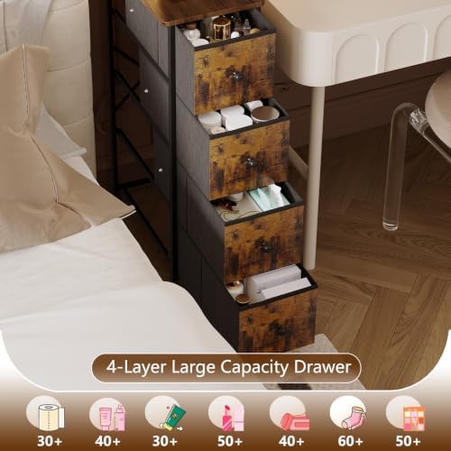 Narrow Nightstand with 4 Drawers, Slim Bedside Table for Small Space