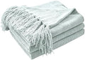CozeCube Chenille Throw Blanket, Baby Blue Fringe Blanket, 60"X80"