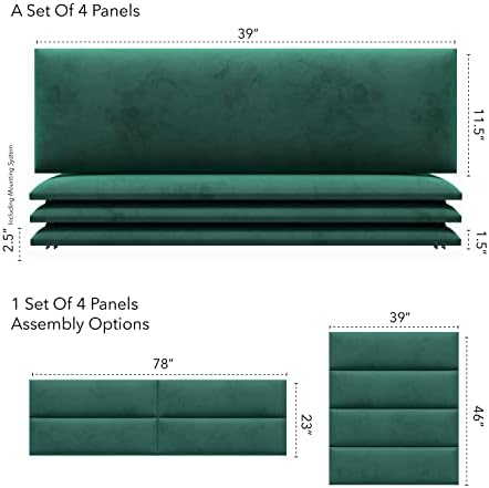 Vänt Wall Mounted Headboard Panels, King/Twin, Velvet Emerald Green