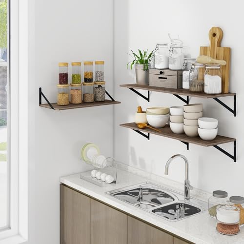 Heimlove 24W x 12D Deep Floating Shelves Set of 2 Grey