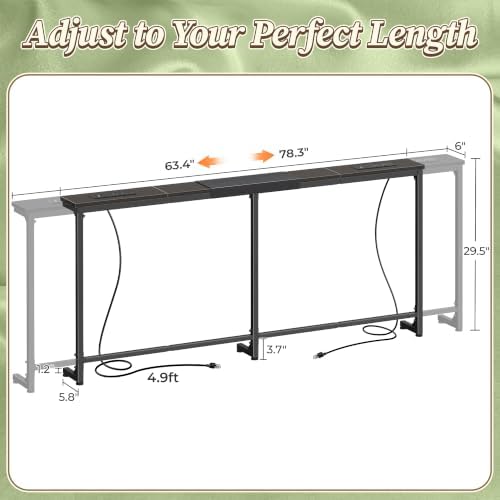 Huuger 63.4-78.3'' Extendable Behind Couch Table with Outlets, Black
