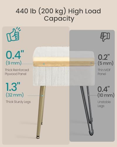 SONGMICS Vanity Stool Chair with Storage, Metal Legs, Max. Load 440 lb