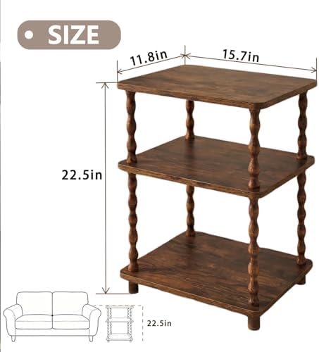 Narrow Side Table, 3-Tier End Table with Storage for Small Spaces