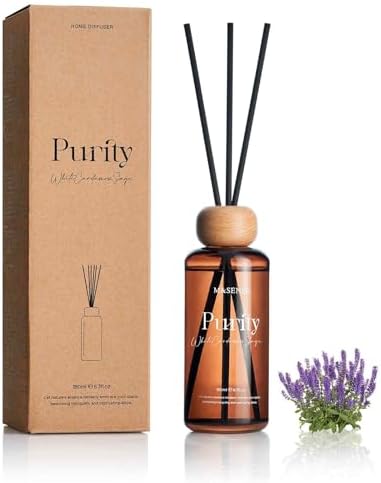 M&SENSE Reed Diffuser, White Cardamom Sage, 6.3 oz Natural Essential Oil