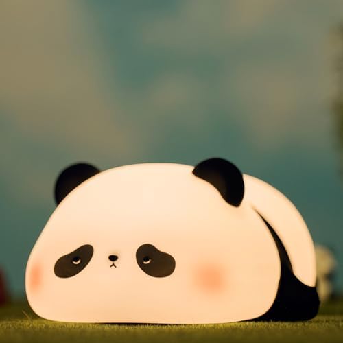 Cute Panda Night Light, Animal Lamp, Food Grade Silicone, Rechargeable, 3 Level Dimmable, Squishy Nursery Nightlight for Desk Decor, Funny Gifts Stuff for Boys Girls Baby, White Elephant Gifts