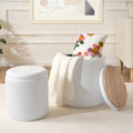 Round Ottoman with Storage Set of 2 White Vanity Stool with Tray