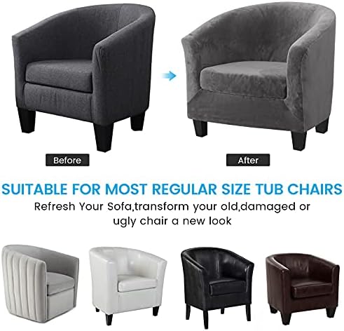 MIFXIN 2 Pieces Velvet Tub Chair Covers with Cushion Cover Stretch Soft Removable Tub Chair Slipcovers Armchair Sofa Couch Furniture Protector for Living Room Club Bar Counter (Grey)