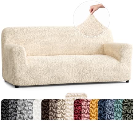 PAULATO Premium Stretch Couch Covers for Sofa - Sofa Chair Cover Washable, Dogs & Pets Friendly - Elastic Polyester Loveseat Slipcovers - Non-Slip Love Seat Couch Covers - Cream (64"-85" Wide)