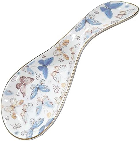 Ceramic Spoon Rest for Stove Top Kitchen Counter Large Spoon Holder Farmhouse Floral Flowers Print Coffee Spoon Cooking Utensil Tools Rest Modern Kitchen Decor