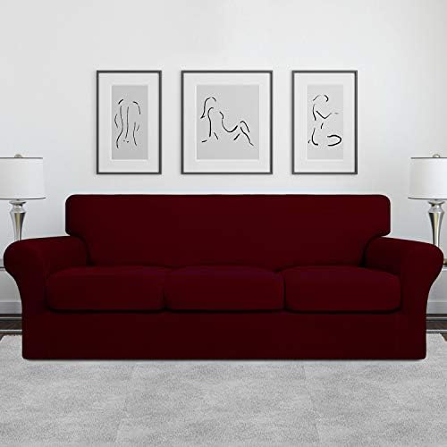 Easy-Going 4 Pieces Stretch Sofa Cover for 3 Cushion Couch Washable