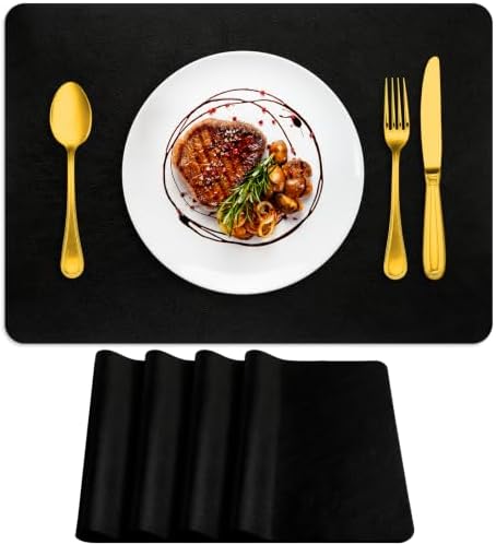 ADRIMER Fall Placemats Set of 4, Heat Resistant Faux Leather, Black