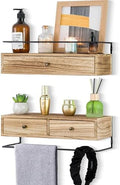 Floating Shelves With Drawers Set of 2, Wall Mounted Storage for Bathroom