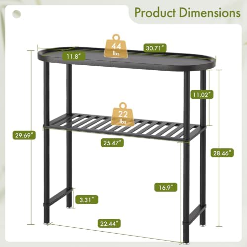 Narrow Hallway Table for Entryway, Small Console Table Black 30.7", Bamboo Plant Stand Indoor Outdoor 2-tier, Small TV Stand for Bedroom with Anti-fall Edge, Sofa Side Table 5min Easy Assembly