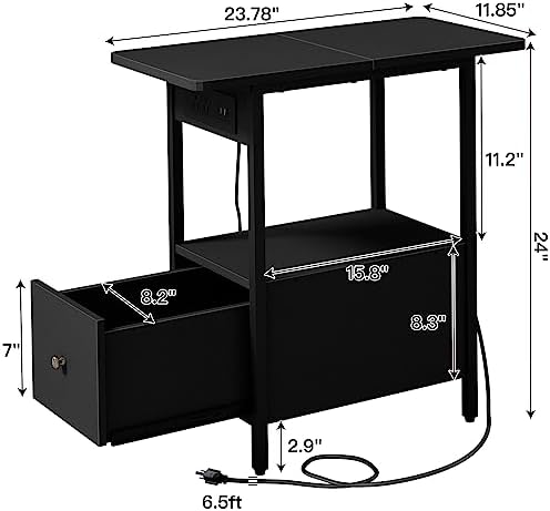 LIDYUK End Table with Charging Station, Narrow Side Table with Drawer