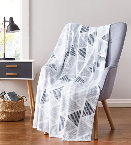Soft Fleece Throw Blanket, Bohemian Boho Geometrical Grey White, 50x60