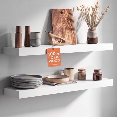 Homeforia 30 Inch Floating Shelves, High-End Solid Pine Wood, Set of 3