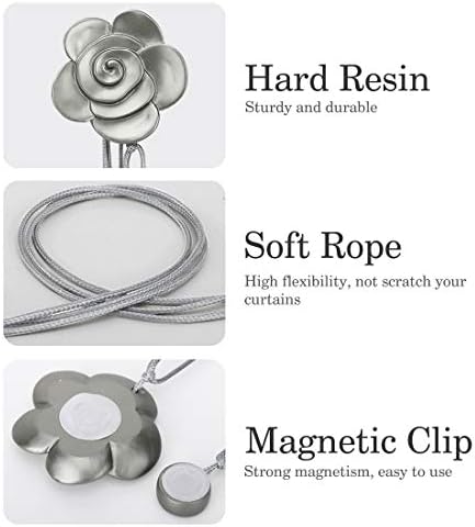 Lewondr Magnetic Curtain Tiebacks, Flower Vintage Curtain Holdbacks, Gray