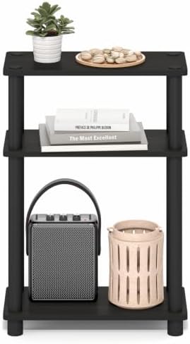 Furinno Turn-N-Tube Narrow Side Table, 3-Tier Rectangular Modern End Table with Storage Shelf, Slim Toolless Assembly Nightstand, Night Stand, Bedside Table, for Living Room, Bedroom, Espresso