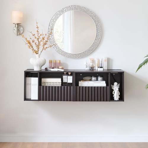 BuildHom Floating Nightstand Set of 2 with Charging Station, Espresso
