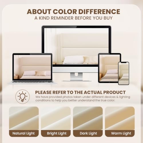 GRUSIGN Twin Size Platform Bed Frame with Velvet Headboard, Adjustable Height Wooden Slats Support, Upholstered Mattress Foundation, Fits Mattress or Mattress with Box Spring, Easy Assembly, Beige