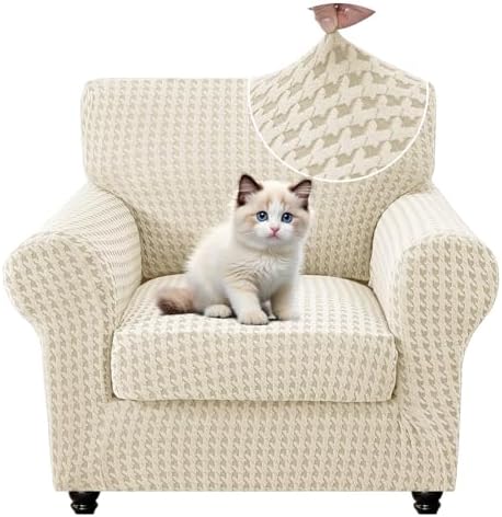 MAXIJIN 2 Pieces Stretch Chair Cover Armchair Covers for Living Room Thick Soft Chair Slipcovers with Arms Dogs Pet Single Sofa Couch Protector with Elastic Bottom (Beige, 31"-46")