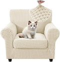MAXIJIN 2 Pieces Stretch Chair Cover Armchair Covers for Living Room Thick Soft Chair Slipcovers with Arms Dogs Pet Single Sofa Couch Protector with Elastic Bottom (Beige, 31"-46")