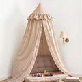 SmoothNovelty Gingham Plaid Bed Canopy, Beige White, Round