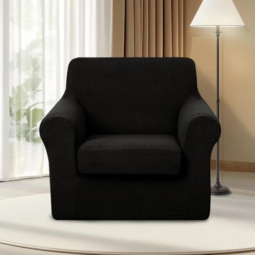 U-NICE HOME 2 Pieces Chair Covers Stretch Chair Slipcover, Black
