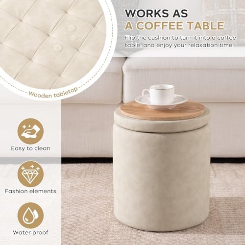 Storage Ottoman Round, Space Saving Foot Stool for Small Living Spaces