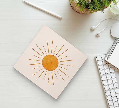 KU-DaYi Abstract Boho Sun Orange Sunrise Sunshine Wood Box Sign Rustic Farmhouse Style Wood Block Plaque Decor for Bohemian Home Girls Room Wall Desk Shelf Decoration